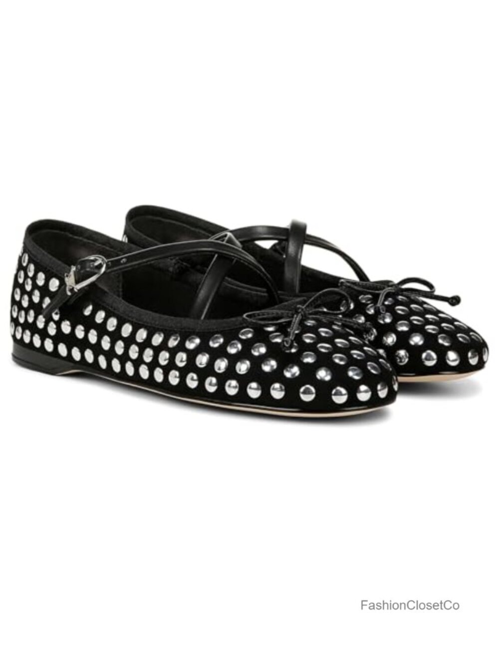 Womens Ballet Flats Slip-On Round Toe Bow Detail Mesh